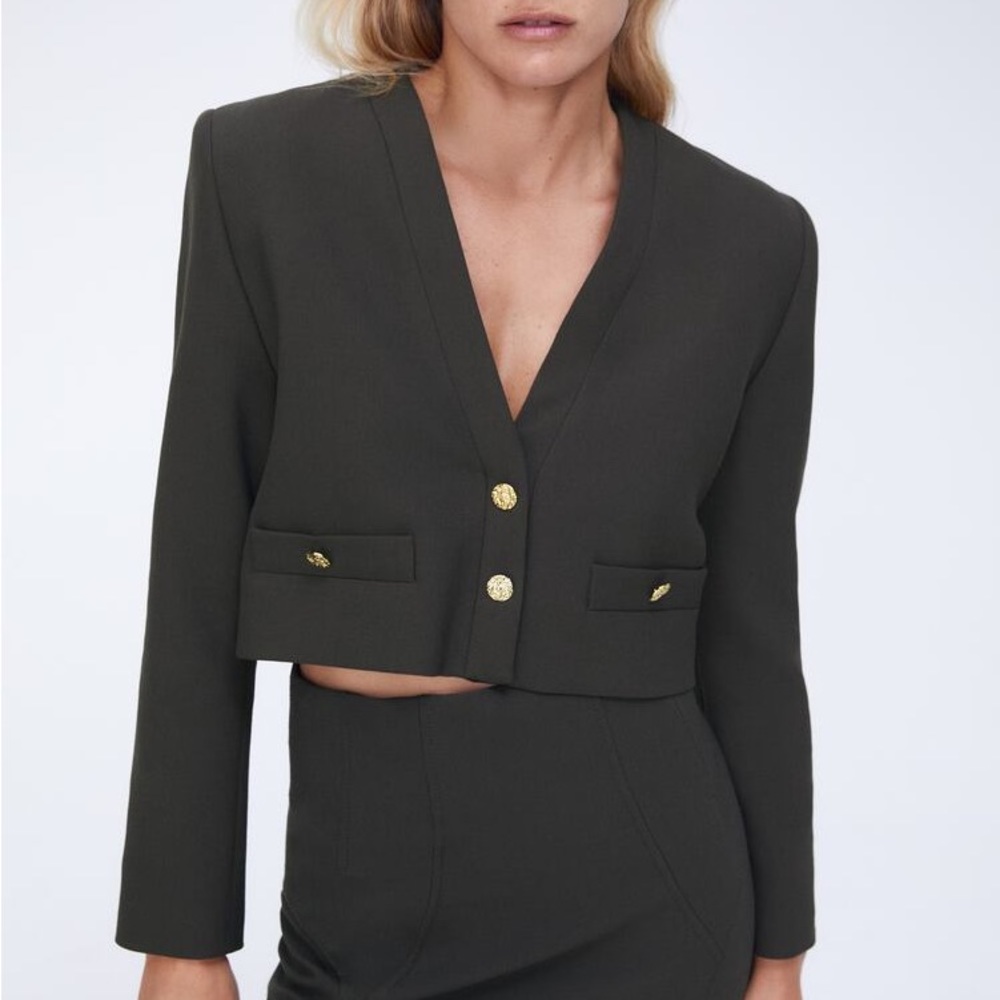 ZARA SHOULDER PAD CROPPED BLAZER